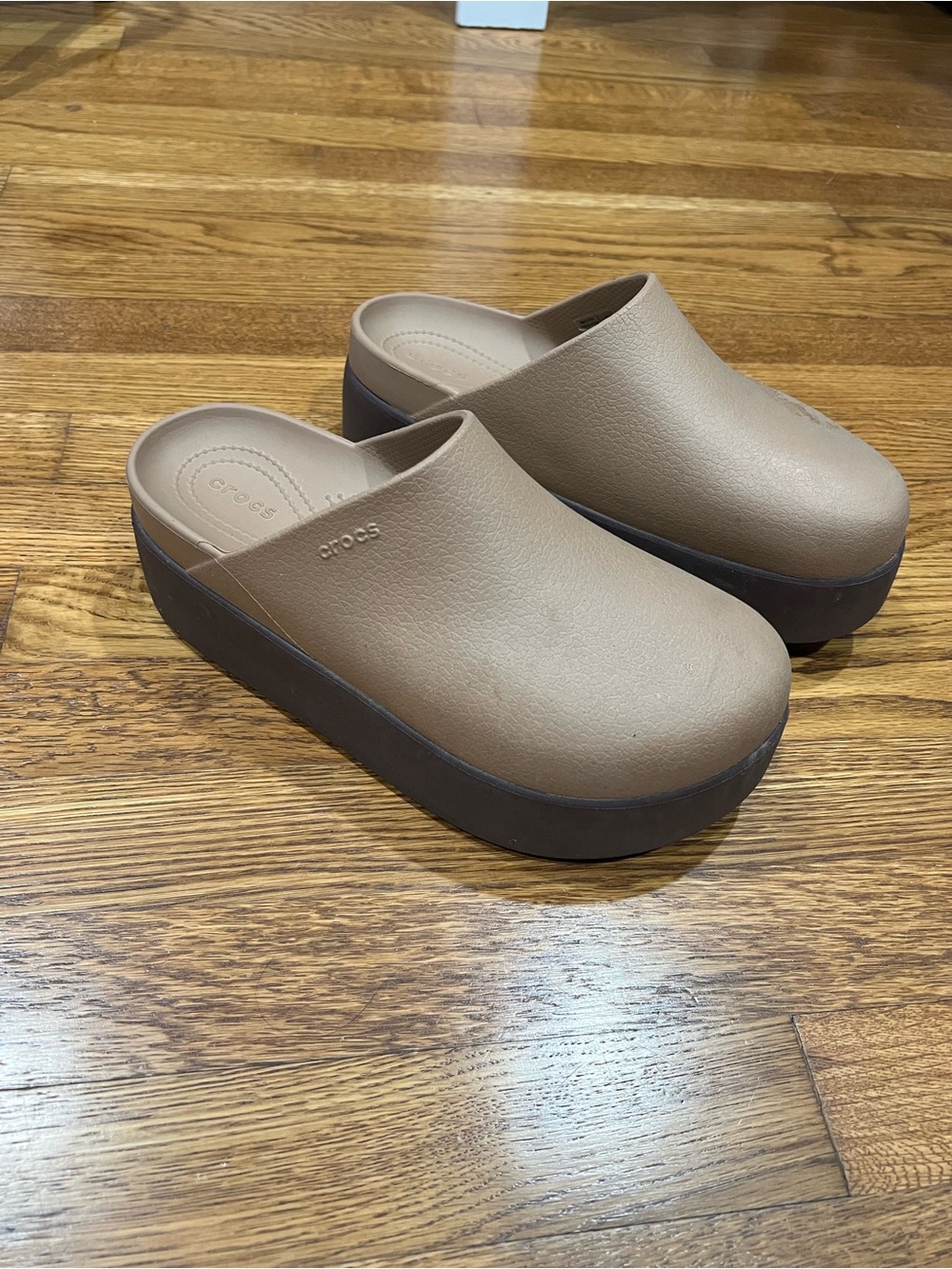 CROCS Women's Platform Clog in Beige with Dark Brown Sole